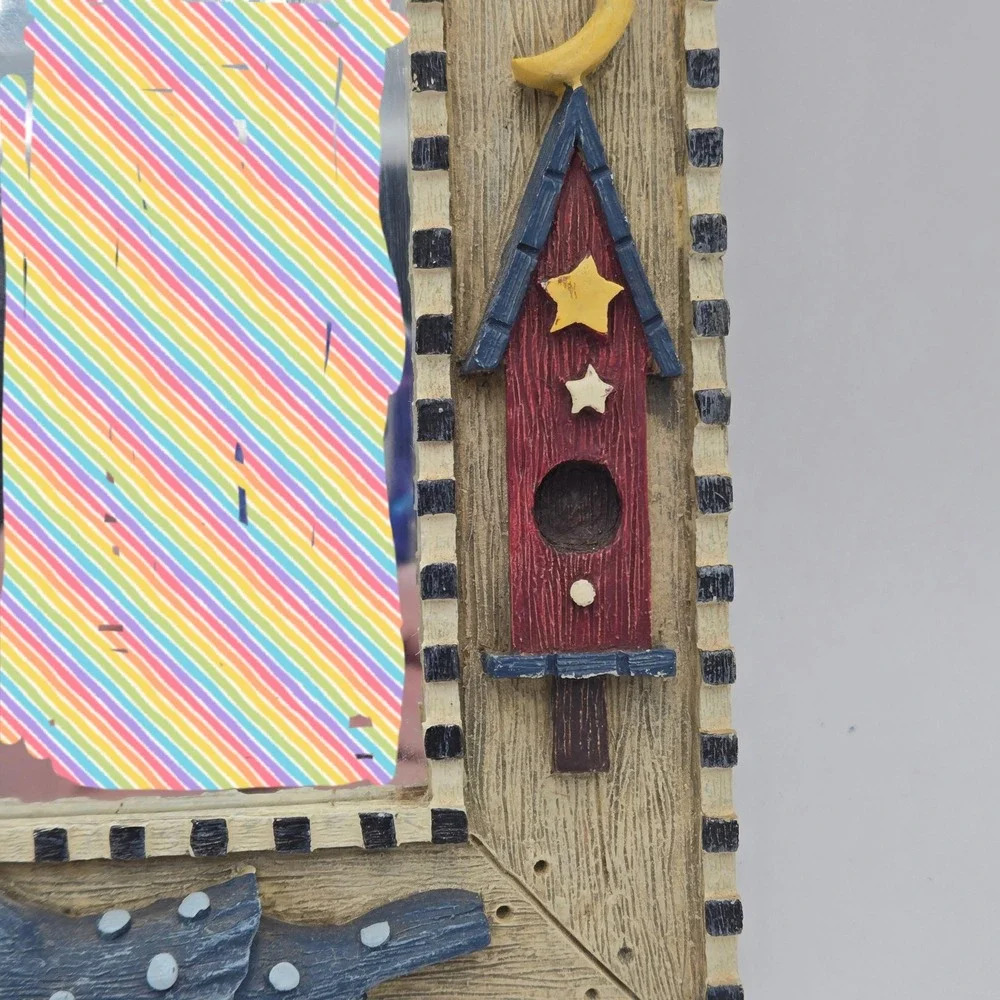 Folk Art Bird Birdhouse Sunflower Resin Wall Mirror Country Farmhouse Decor